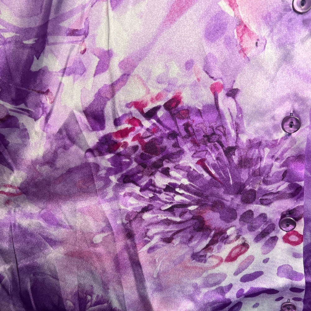 Susan Graver NWOT Purple Pink Floral Satin Button Down Blouse Women’s Plus 2X - Picture 3 of 8